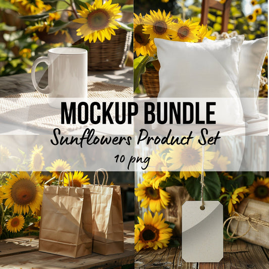 Mockup Bundle Sunflowers mock Farmhouse Lifestyle Pillow Card Mug Tag - Sales Boosting Mockup