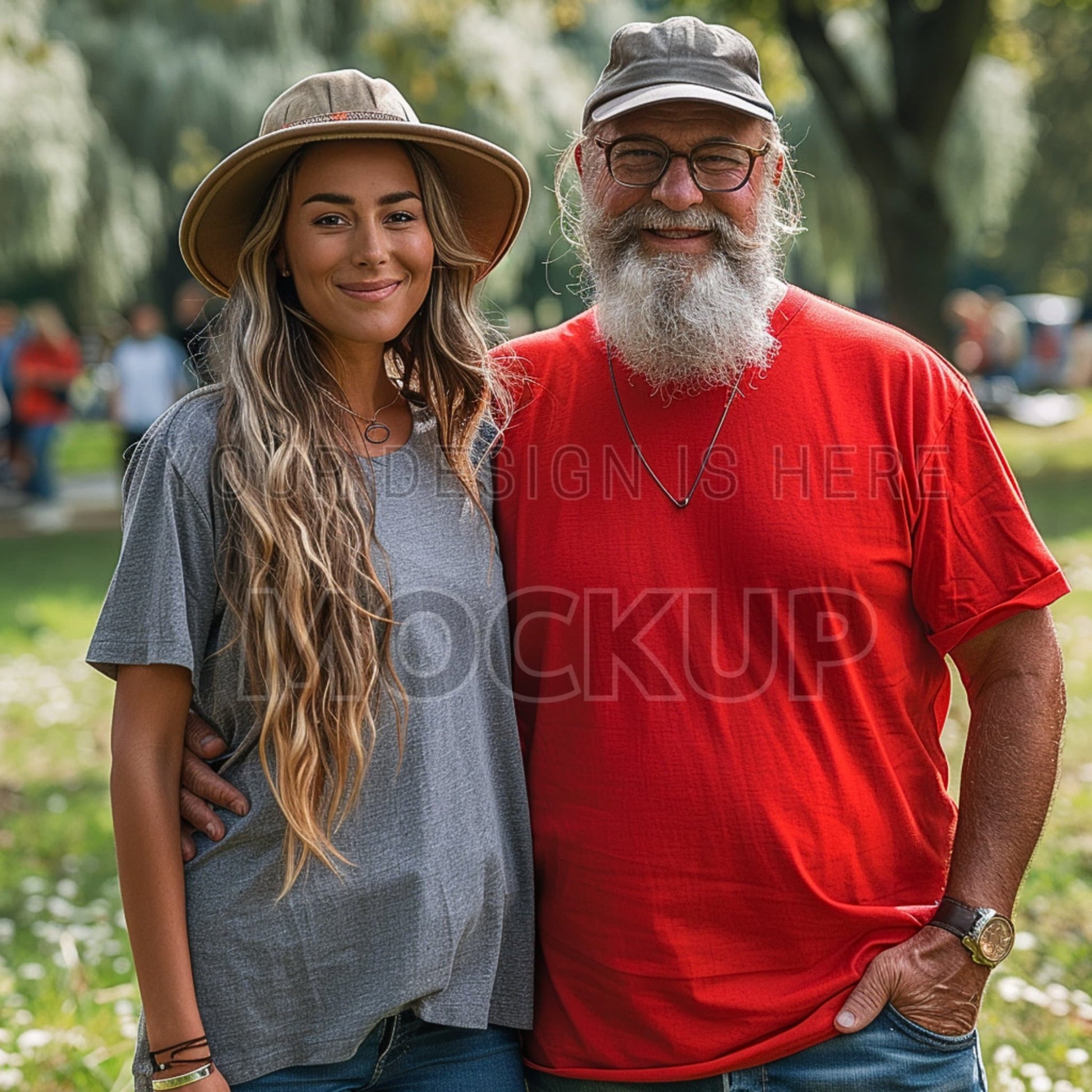 Mockup Bundle T-Shirt Father and grown daughter Summer mock ups Lifestile Model Dad Grandfather - Sales Boosting Mockup