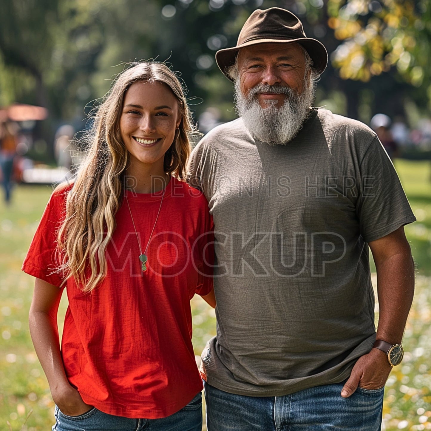 Mockup Bundle T-Shirt Father and grown daughter Summer mock ups Lifestile Model Dad Grandfather - Sales Boosting Mockup