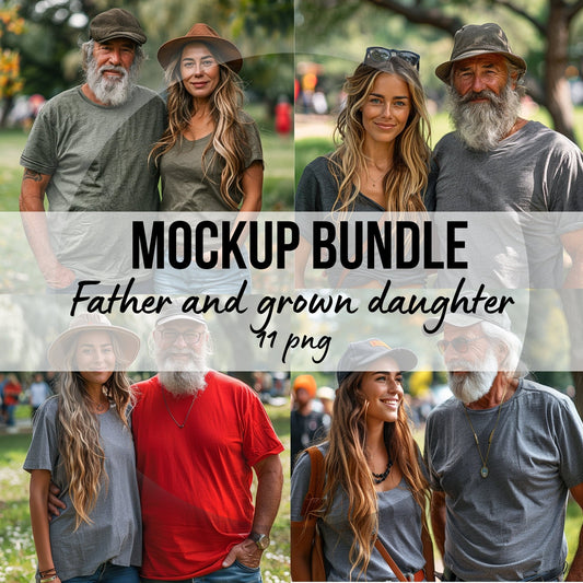 Mockup Bundle T-Shirt Father and grown daughter Summer mock ups Lifestile Model Dad Grandfather - Sales Boosting Mockup