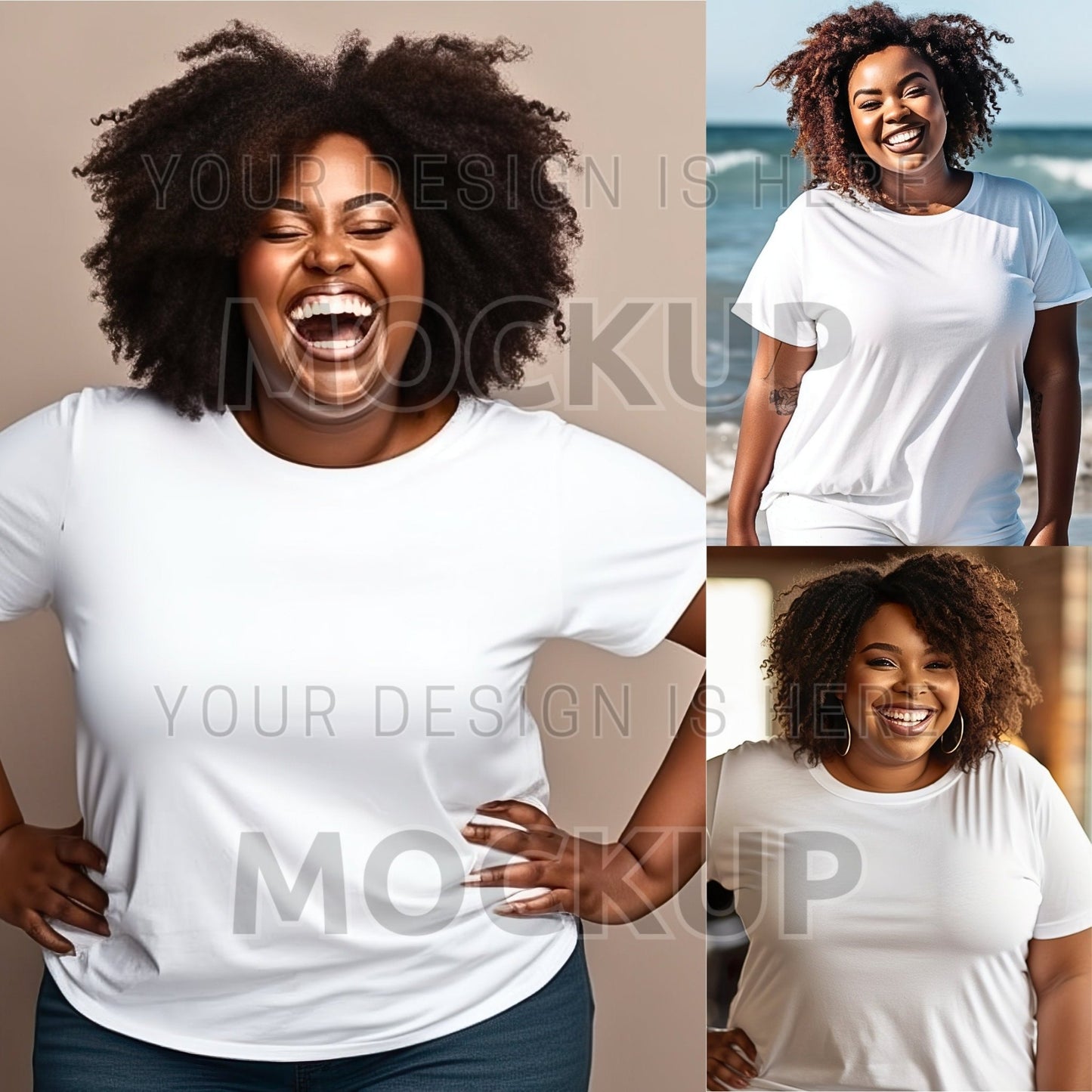 Plus Size Mockup Bundle White T-Shirt Summer mock ups Lifestile Black Model Bella Canvas 3001 - Sales Boosting Mockup