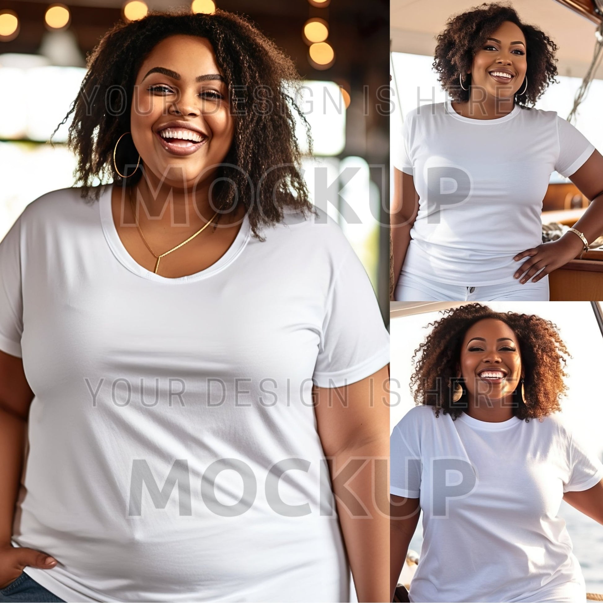 Plus Size Mockup Bundle White T-Shirt Summer mock ups Lifestile Black Model Bella Canvas 3001 - Sales Boosting Mockup