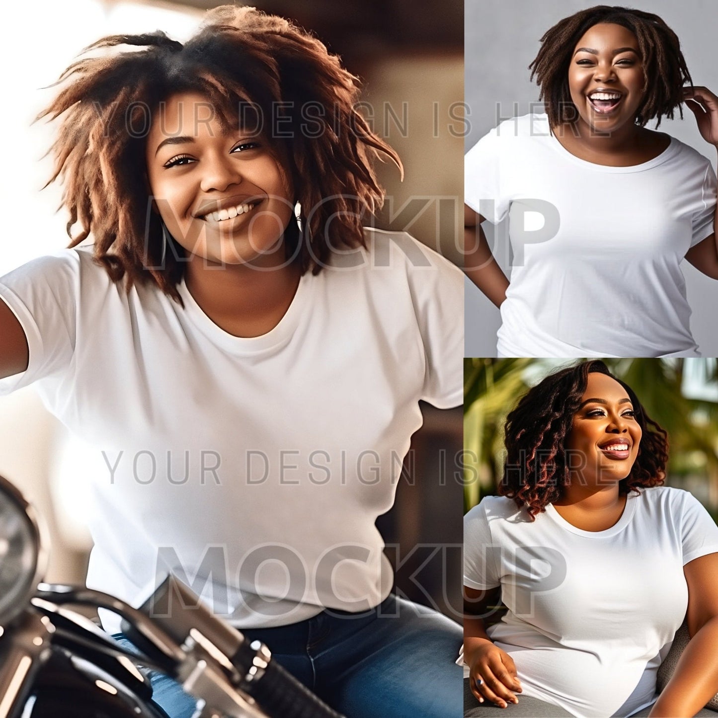 Plus Size Mockup Bundle White T-Shirt Summer mock ups Lifestile Black Model Bella Canvas 3001 - Sales Boosting Mockup