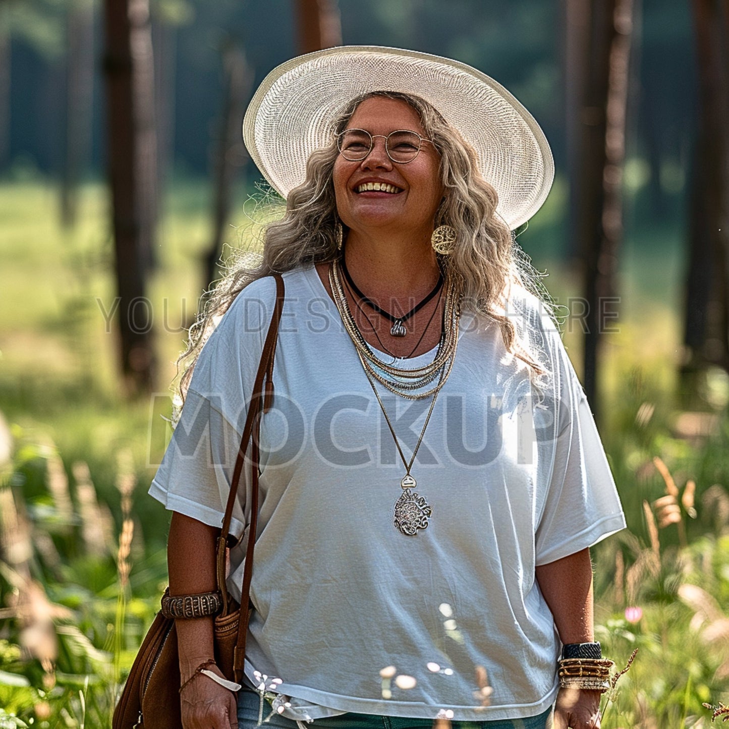 Plus Size Olded Women Model Mockup White T-Shirt Summer mock ups Lifestile - Sales Boosting Mockup